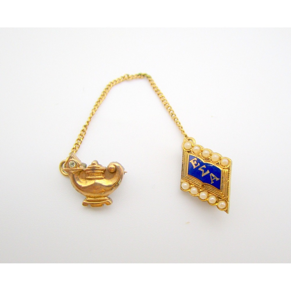 Epsilon Sigma Alpha Lapel Pin Fraternity Sweater Pin Chain Genie's Lamp 1/20-12K